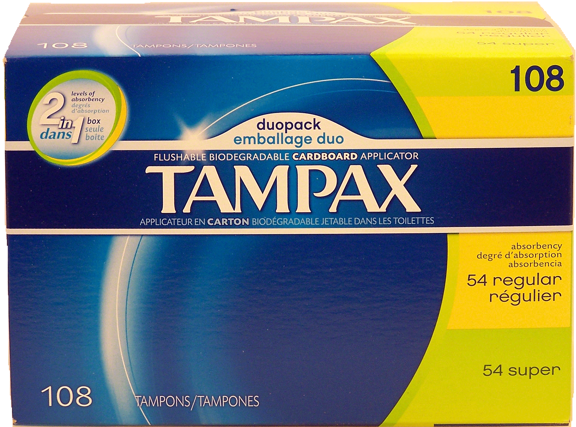 Tampax duopack 54 regular absorbency and 54 super absorbency tampons, cardboard applicator Full-Size Picture